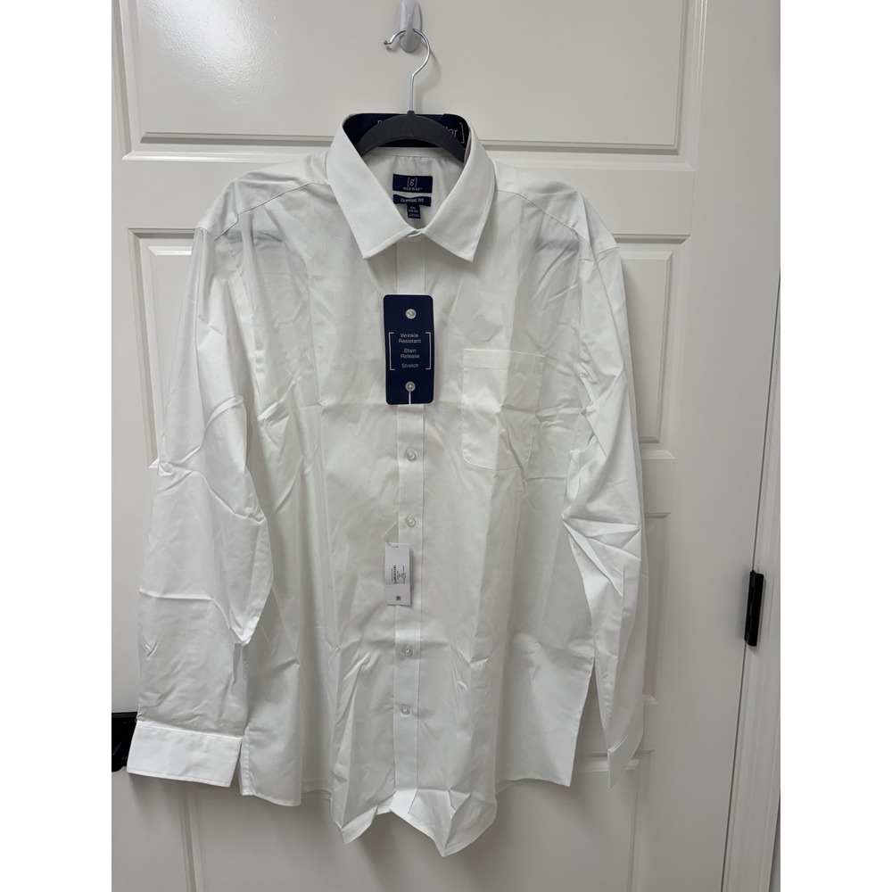 2XL 50-52 Mens George Classic Fit L/S Big Tall Button Down Shirt Crisp White NWT